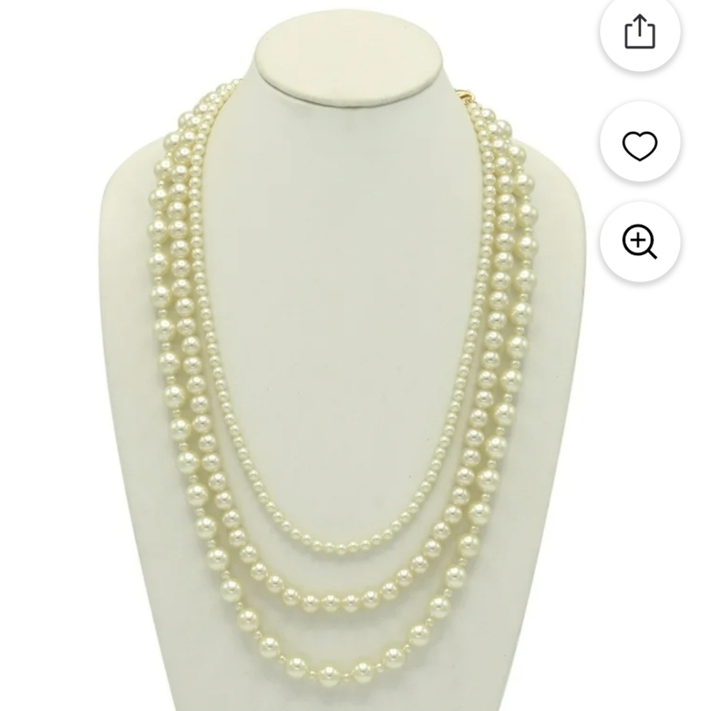 Time and Tru Interchangeable Triple Faux Pearl Necklace 26" with Extender